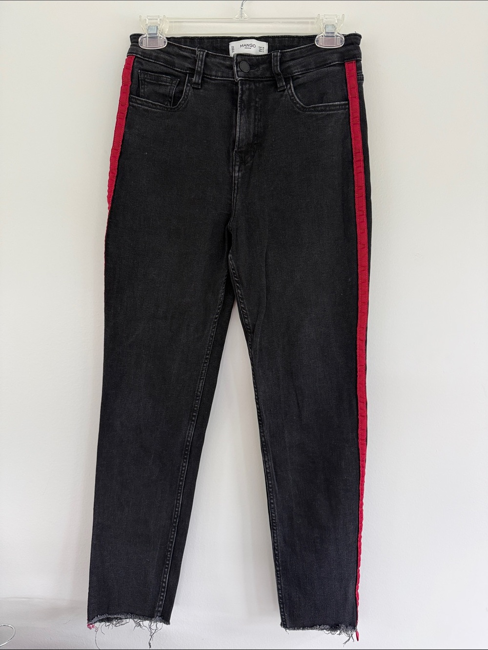 Mango Black Skinny Jeans with Red Side Stripes